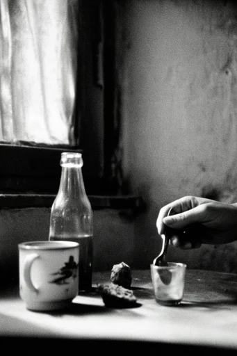 Gritty Noir Analog style reference image — high contrast monochrome