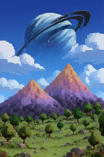 Surreal Pastoral Dreamscapes style reference image — voxel-inspired geometry