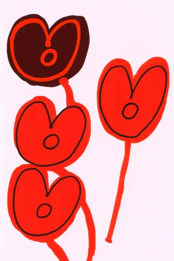 Minimalist Red Ink Whimsy style reference image — naive art influence