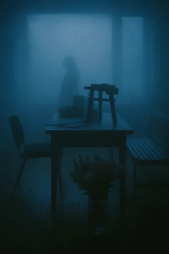Ethereal Nocturnal Surrealism style reference image — monochromatic blue-green