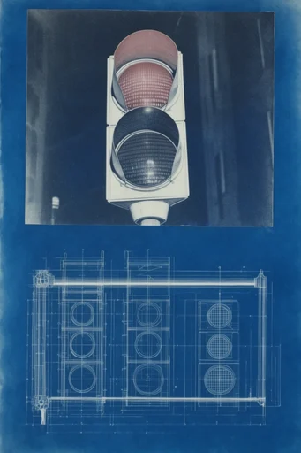 Architectural Cyanotype Abstraction style reference image — fine line hatching