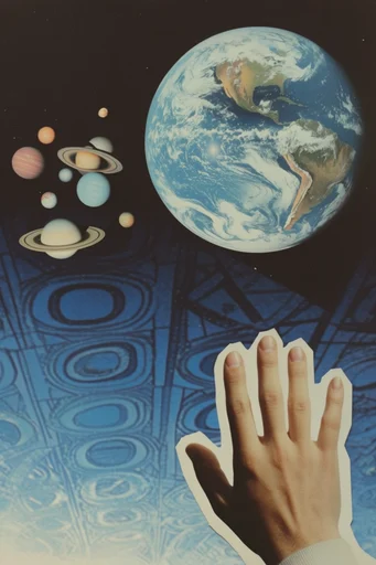 Retro Cosmic Surrealism style reference image — mid-century Americana