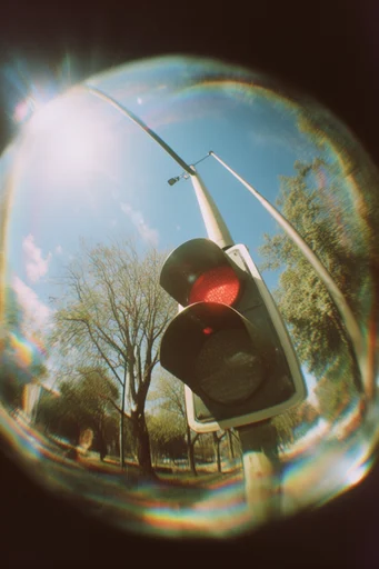 Sun-Drenched Fisheye Dreamscape style reference image — low-angle perspective
