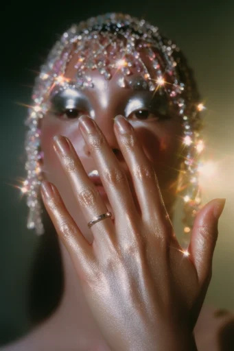 Prismatic Cosmic Glamour style reference image — iridescent crystalline textures