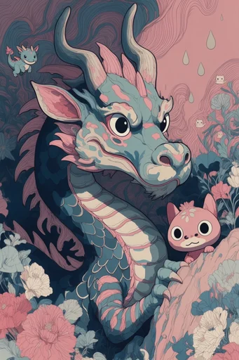 Whimsical Nostalgic Maximalism style reference image — warm pastel palette