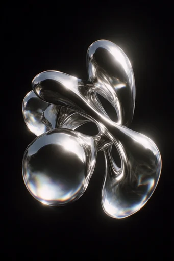 Prismatic Chrome Futurism style reference image — biomorphic 3D render