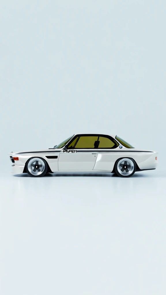 white vintage coupe, studio product render, clean minimalist retro vibe