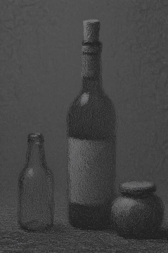 Monochrome Noir Tactility style reference image — halftone grain texture