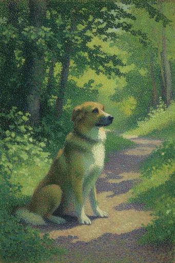Ethereal Pointillist Storybook style reference image — dreamy atmosphere