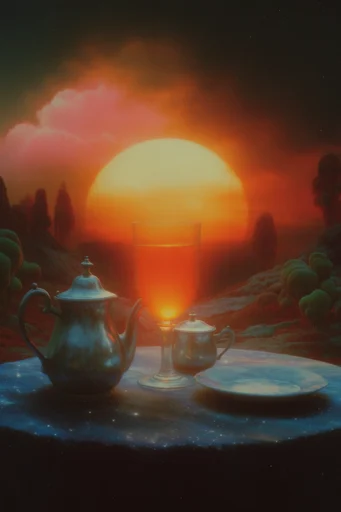 Retro Cosmic Dreamscapes style reference image — surreal cosmic landscape