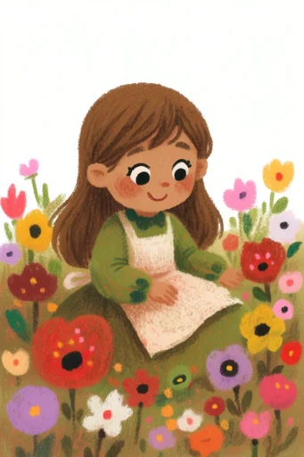 Whimsical Crayon Narrative style reference image — minimalist white background