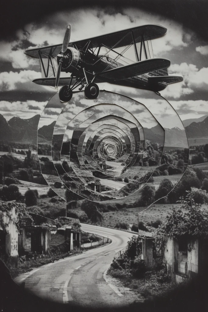 Monochrome Geometric Surrealism style AI image example 2