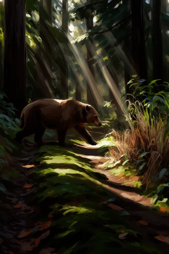 Luminous Mossy Wilderness style reference image — dappled sunlight