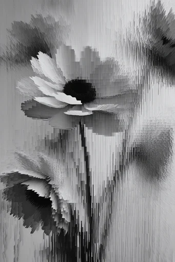 Monochrome Glitch Fragmentation style reference image — algorithmic noise
