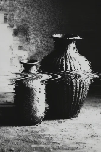 Monochrome Glitch Noir style reference image — pixel sorting