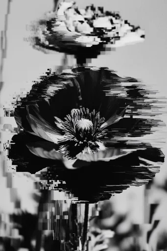 Monochrome Glitch Noir style reference image — datamoshing