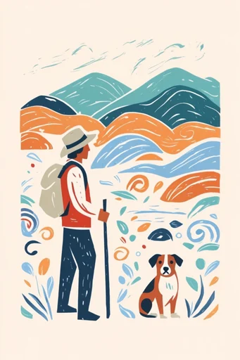 Expressive Folk Scribble style reference image — hand-carved linocut texture