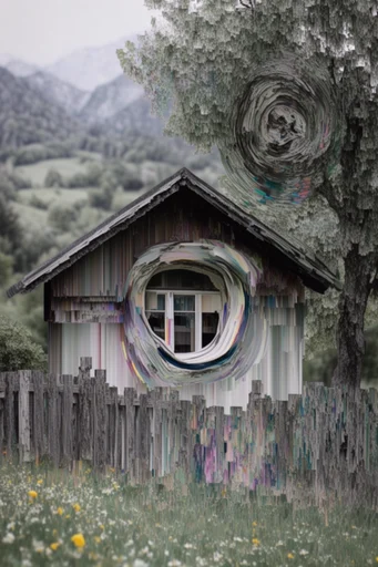 Surreal Digital Erosion style reference image — vertical datamoshing