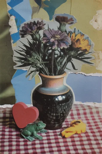 Analog Zine Collage style reference image — torn paper edges