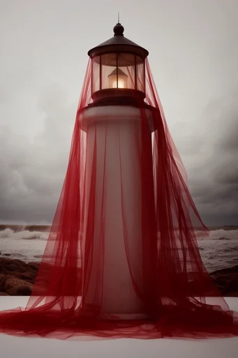 Translucent Crimson Etherealism style reference image — fluid minimalist forms