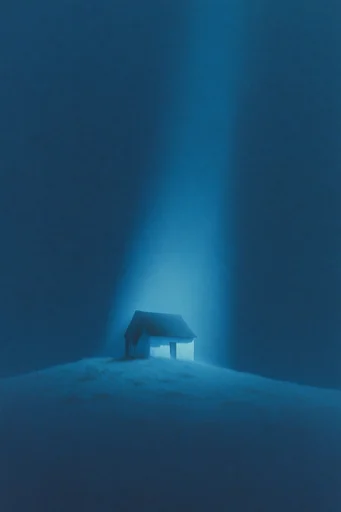 Monochromatic Blue Minimalism style reference image — grainy atmospheric depth