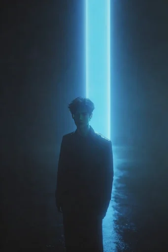 Cinematic Void Minimalism style reference image — deep indigo and cyan