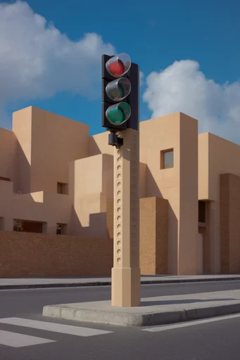 Optimistic Urban Constructivism style reference image — vivid blue sky