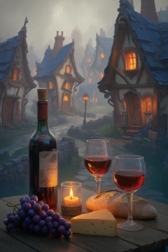 Cozy Twilight Fantasy style reference image — twilight blue hour