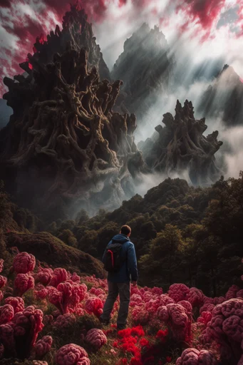 Crimson Mystic Surrealism style reference image — solitary figure
