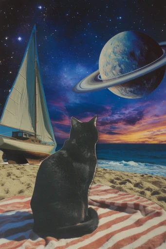 Retro Cosmic Surrealism style reference image — analog film grain