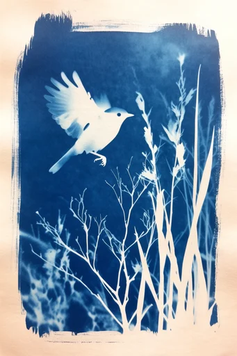 Ethereal Botanical Cyanotypes style AI image example 3