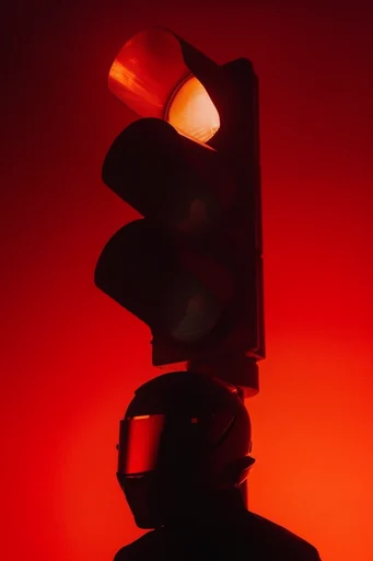 Crimson Cyber Noir style reference image — high-contrast noir