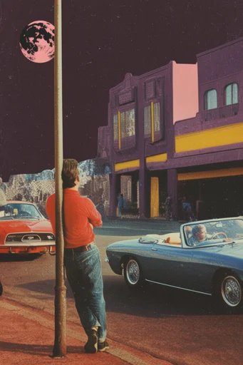 Retro Cosmic Surrealism style reference image — vintage paper collage