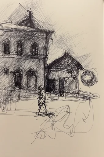 Raw Monochrome Sketchwork style reference image — monochrome ink illustration