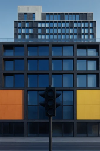 Geometric Urban Minimalism style reference image — geometric grid facade