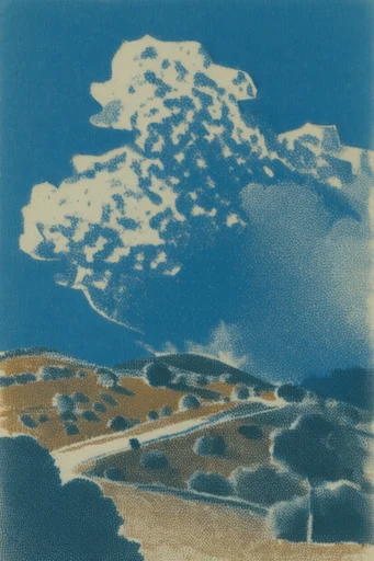 Vintage Lithographic Surrealism style reference image — halftone dot pattern