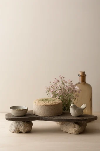 Tactile Earthy Minimalism style reference image — matte and glossy contrast