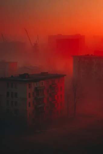 Monochromatic Crimson Noir style reference image — liminal space