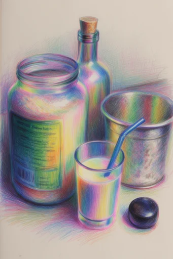 Vibrant Prismatic Sketchbook style reference image — dense crosshatching
