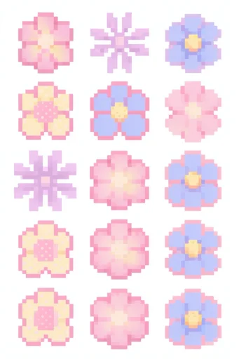 Nostalgic Violet Pixelscape style reference image — kawaii motifs