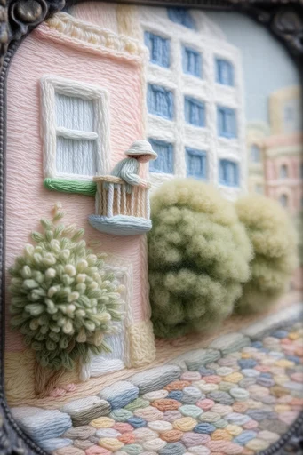 Tactile Fiber Landscapes style reference image — 3D textile embroidery