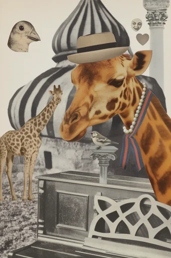 Surreal Mid-Century Montage style reference image — surrealist photomontage