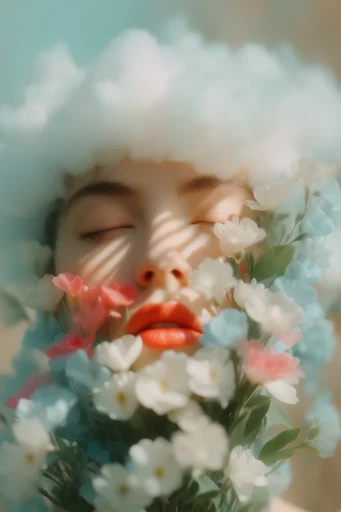Ethereal Cybernetic Surrealism style reference image — high-fashion macro portrait