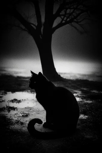 Monochromatic Occult Noir style reference image — eerie misty depth