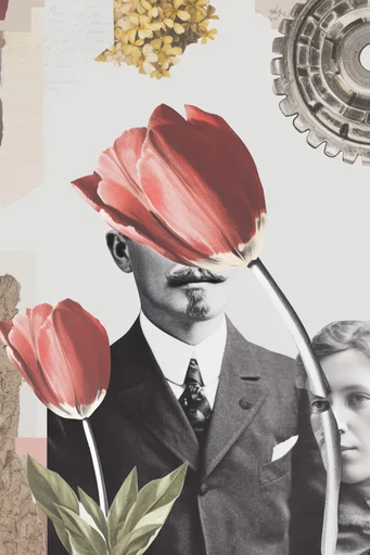 Surrealist Retro Collage style reference image — mixed media assemblage