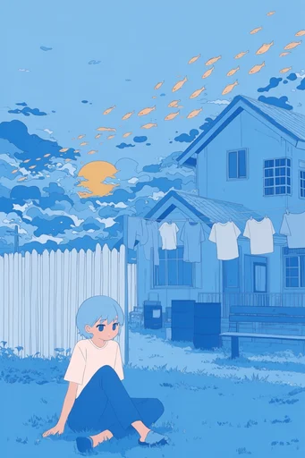 Monochromatic Blue Narrative style AI image example 4