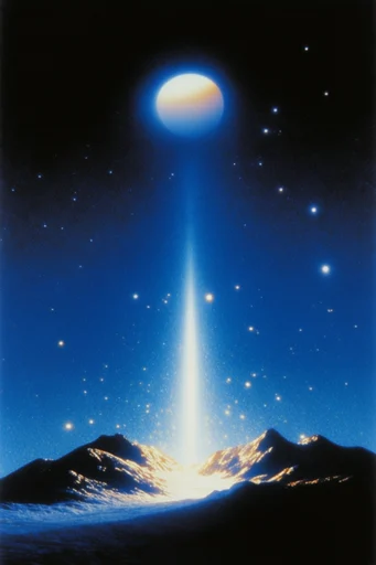 Luminous Cosmic Ether style reference image — glowing granular light particles
