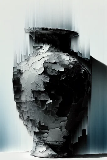Monochromatic Digital Erosion style reference image — digital decay