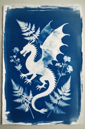Ethereal Botanical Cyanotypes style reference image — sun print