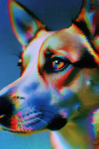 Iridescent Digital Distortion style reference image — pixel sorted patterns